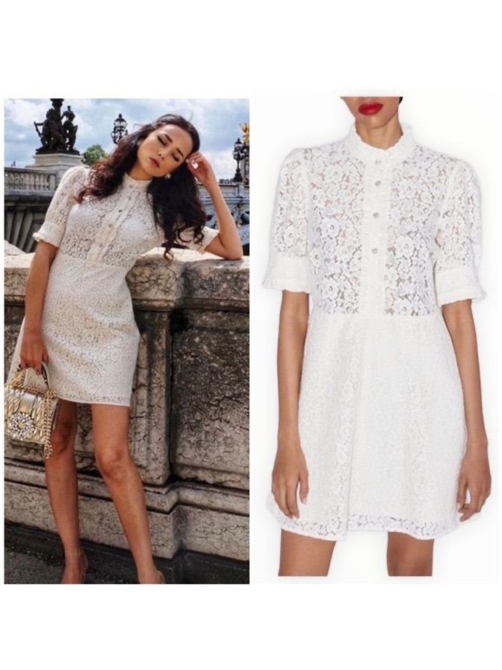 $110 Zara oyster white lace dress with jewel buttons M